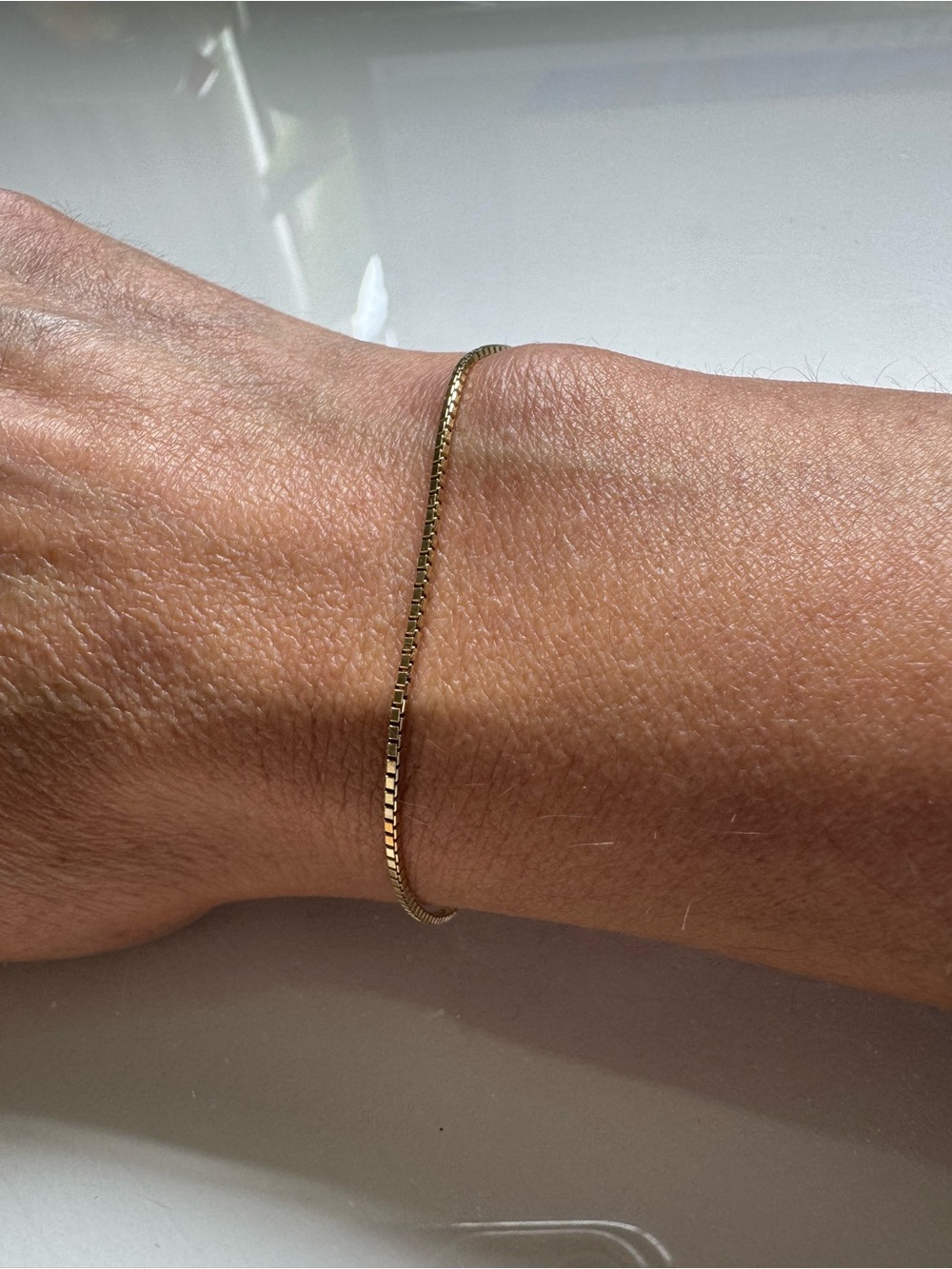 14k Solid Gold Box Chain Bracelet, 6 inches